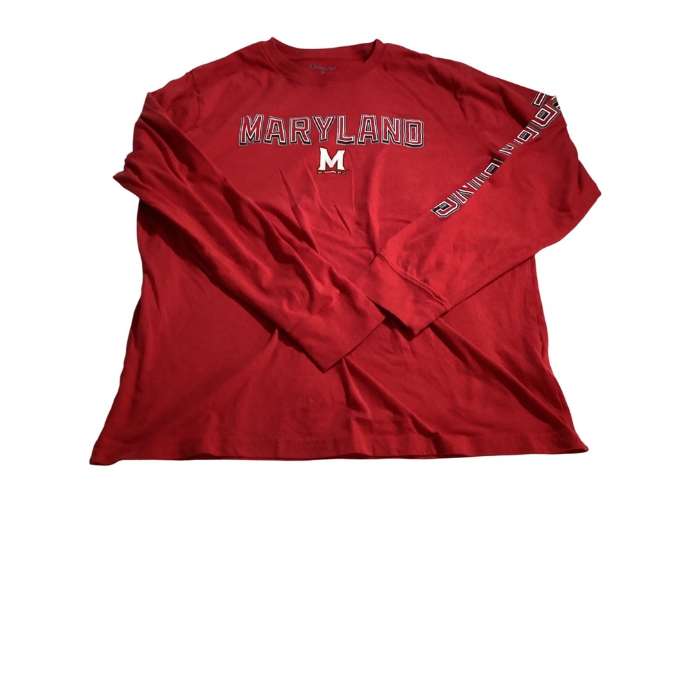 Champion Red Maryland Terrapins Long Sleeve‎ T Shirt Mens XL NCAA 885)